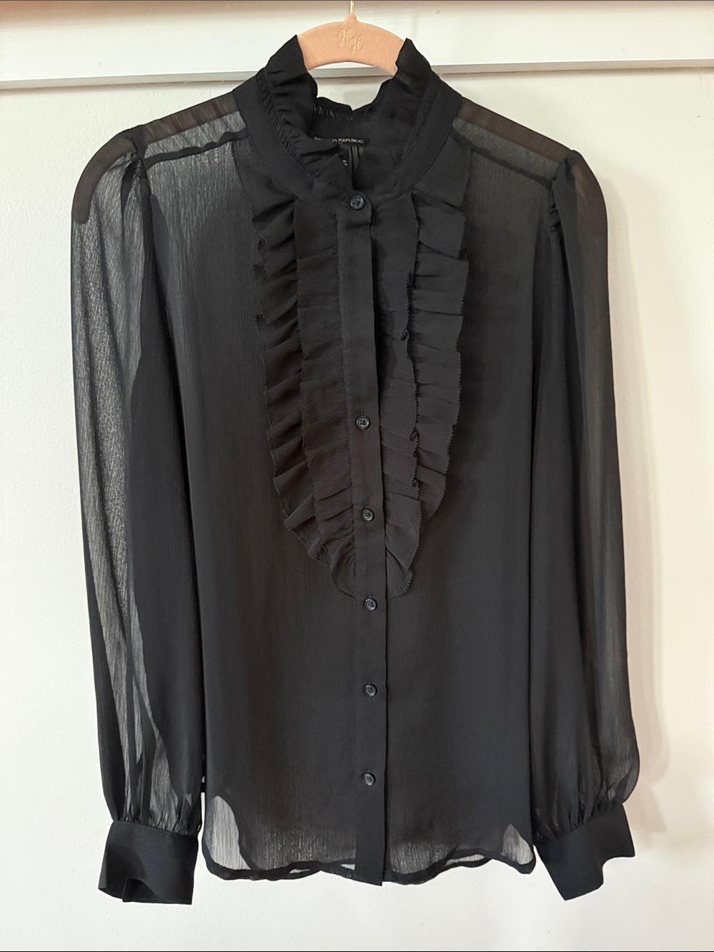Banana Republic Black Ruffled Sheer Blouse